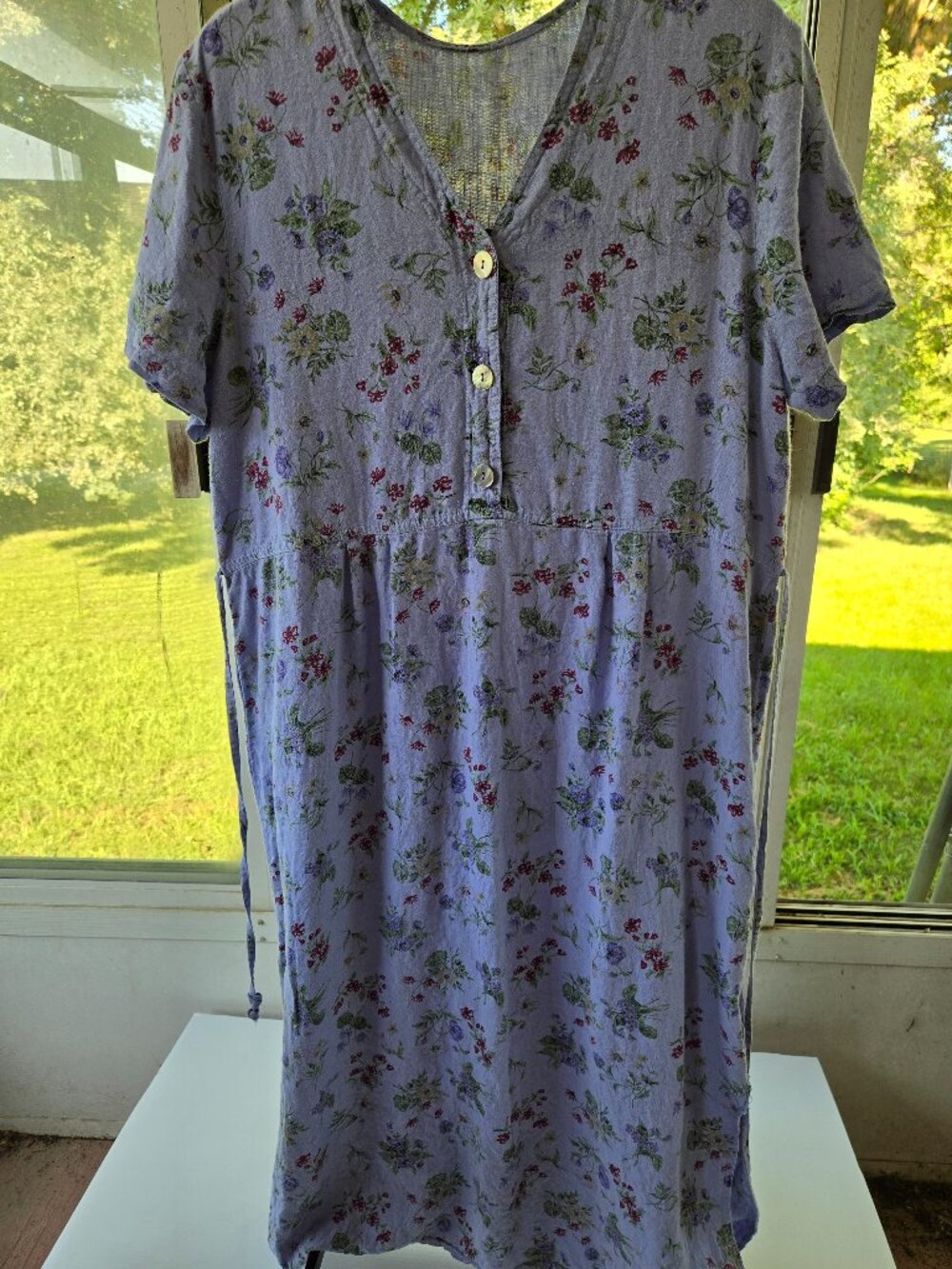 Vintage Linen & Cotton with Delicate Floral Pattern Dress